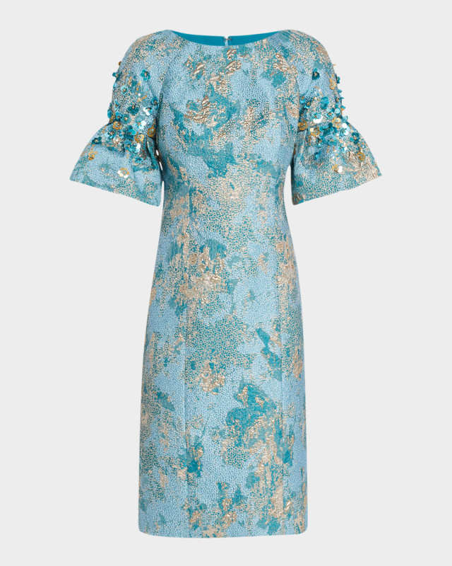 Sequin-Embellished Metallic Jacquard Dress